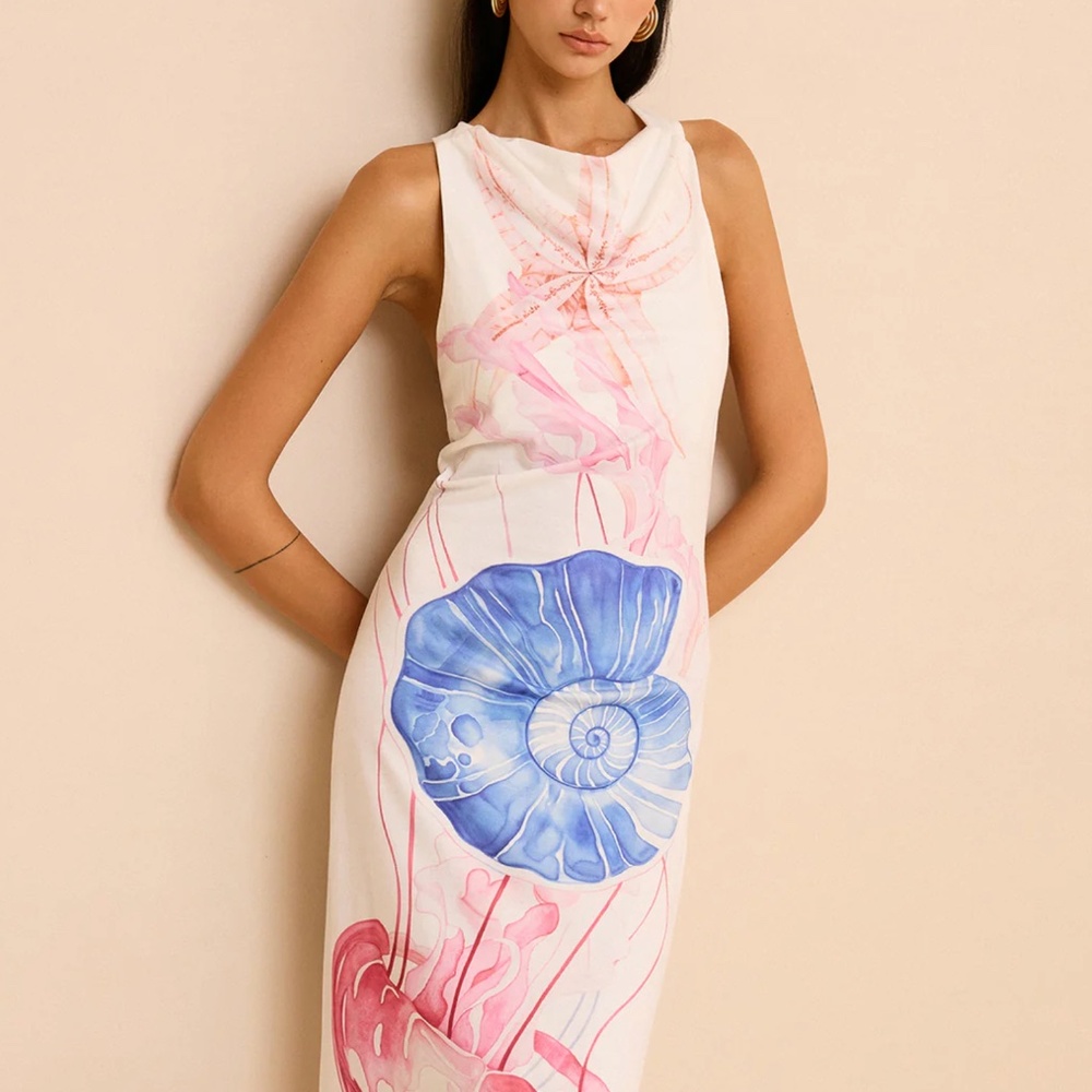 Commense White and Blue Maxi Dress